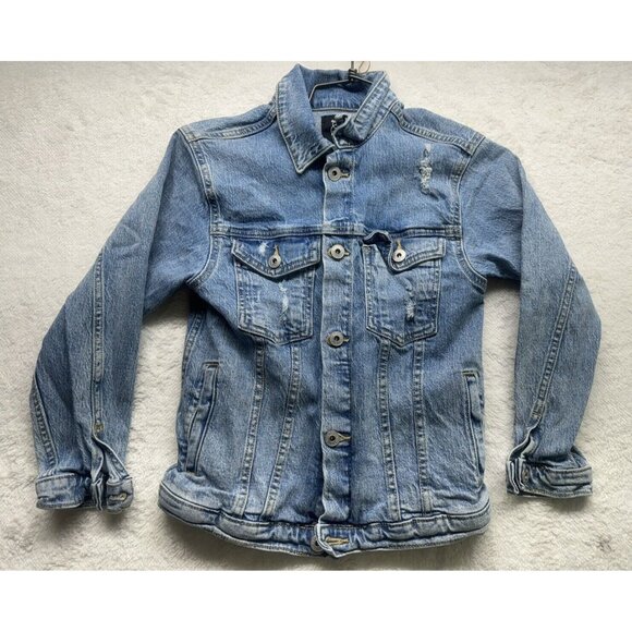 Art Class Denim Jacket Kids Girls 7/8 Blue Distressed Button Up w/Pockets - Picture 1 of 7